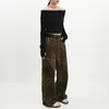 Kvinnor Pants Button-Zipper Straight-Ben Jeans Leopard Print unisex Hop med Wide Leg Button dragkedja stängning mjuk streetwear för ung