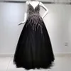 Party Dresses Luxury Dubai Black Evening With SemeVes 2024 Elegant Beaded Arabic Long Formal Dress for Women Wedding