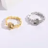 Cluster Rings 2024 Fashion Women Elegant Geometric Zircon Inlaid Chick Chain Finger Ring Sexy Party Watch Jewerly