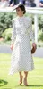 2024 Spring Summer Polka Dot Print Women's Dress Sltand-Collar Zipper Sashes Long-Sleeve Woman's Casual Long Dresses AS041