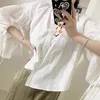 Blusas femininas superaen coreano chique outono design em torno do pescoço breasted amarrar solto lanterna manga camisa superior para mulher