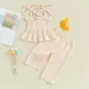 Clothing Sets Toddler Baby Girl Summer Outfits Sleeveless Ruffle Cami Top Cotton Linen Pants Solid Color Pant Set