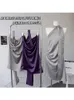 Robes décontractées 2024 Mode d'été Femmes Slim Robes plissées cou-monté violet une pièce femme asymétrique fête robe de bal Vintage