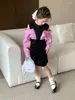 Girl Dresses Children Clothing 2024 Girls Spring Autum One Piece Long Dress Black Purple Fashion Off Shoulder Loose Soft Sweet Ourdoor