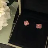 Ontwerper Oorbel Vintage Klavertje Vier Charm Oorknopjes Terug Parelmoer Roestvrij Staal Gouden Studs Agaat voor Vrouwen Bruiloft Sieraden Cadeau