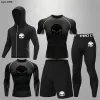 Set Superhero Skull Kids Sportswear MMA BJJ Boxing Jersey Sports T Shirt Boy's Rashguard Jiu Jitsu Gym Fitness Fightwear Kickboxing