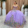 Lavender Lilac fuori dalla spalla Abito Quinceanera con pizzo a fiocco Applique Tull Tull Sweet Vestidos de XV Anos