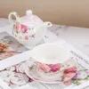 Porcelain Teapot Teacup Saucer Set Chinese Flower Design Coffee Tea Pot Cup for One Set 240227