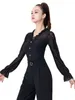 Stage Wear 2024 Latin Dance Leotard Top Women's Long Sleeve Modern Advanced Training Clothing 23018