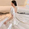 Elegant Satin Wedding Dress Sheer Square Neck Cap Sleeves 2024 New Lace Appliqus Beaded Pageant Bridal Gowns Beach Arabic Plus Size Custom Made Boho Robe De
