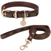 Colliers de chien réglables Leashes Designer Collier en cuir et laisse Set Modèle de vérification de base Harnais durable avec boucle en métal appropriée