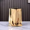 Vasos textura plissada vaso cerâmico Gold plaqueado em vasos de mesa decoração de mesa flores vasos de flores decorativas de flores decorativas