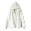 Nerazzurri Winter White Overdimensionerad faux pälsjacka Kvinnor med Hood Raglan Sleeve Zipper Koreanska modekläder för kvinnor 240228