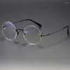 Solglasögon ramar janpansk rimfria rena titanglasögon för män kvinnor designer märke myopia retro runda recept glasögon ram