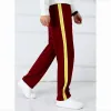 Calça de moletom vinho tinto unissex, calça de moletom casual masculina listrada, calça reta para corrida, calça de trabalho simples