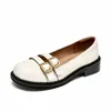 Sapatos Mulheres genuínas rasas rasas 457 vaca couro casual redondo dedo metal fivele decoração elegante feminino barco de verão de verão 26029f 4 19