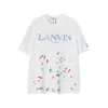 Trenda marki Lanvis z kapturem haftowany ręcznie malowany thint z krótkim rękawem dla mężczyzn i kobiet High Street Half Sleeves