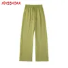Женские брюки MNCCMOAA 2024, летние женские модные широкие брюки с высокой талией, женские однотонные повседневные свободные простые льняные брюки