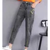 Women's Jeans Harem Women Korean Vintage Stretch Denim Pants Letter Embroidery Casual Ankle Length Kot Pantolones Baggy Hight Waist