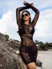 Casual Dresses Lingerie Short Buttocks Wrapped Mature Charm Elegant Mesh Shirt Hollowed Out Sexy And Seductive Long Sleeved Dress NSYU