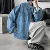 Herrenmode-Trend, reine Farbe, blaue Jeansjacken, lockere, lässige Langarm-Oberbekleidung, Taschenmäntel, Übergröße, M-2XL, 240227