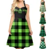 Casual Dresses Smocked For Women Vintage Hanging Neck Sleeveless Sexy Print Flapper Dress