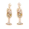 Dingle örhängen vintage imitation pärla set rhinestone vinglas form hänge för kvinnor mode personlighet örhänge smycken