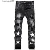 Men's Jeans Mens Designer European Jean Hombre Letter Star Men Embroidery Patchwork Ripped For Trend Brand Motorcycle Pant Skinny Size 28-38 2023 240229