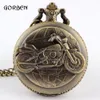 Bronze Motorcycle Pocket Watch Necklace Pendant Chain Vintage Motorbike MOTO Quartz Pocket Watch Unisex Gifts Relogio De Bolso12396