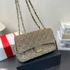 CF Designer Womenshoulder Bag 25 cm słomka diamentowa złota sprzęt metalowy klamra luksusowa torebka Matelasse łańcuch crossbody torebka makijażowa torebka Khaki mody