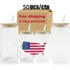 12oz 16oz Becher Sublimation Klarglasbecher 16oz Dosenförmiger Weinbecher Bambusdeckel Cocktailbecher Eis Cola Glas Home Straw