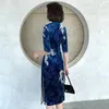 Robe Qipao moderne à manches longues, Cheongsam, traditionnelle chinoise, rouge et bleu, pour femmes, 2023, 240226