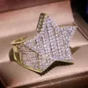 Grande bague pentagramme en pierre de Zircon scintillante, style Hip Hop, étoile, pour femmes et hommes, bijoux à la mode, nouvelle bague de fiançailles de mariage 2020, 3065