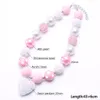 MHSSUN 1st Love Heart Pendant Baby Kid Y Necklace Pinkwhite Girl Kids Bubblegum Bead Children Jewelry 240226
