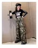 2024 Spring Teenagers camouflage casual trousers big boys girls high waist loose cargo pants autumn winter old kids elastic rib anklers trouser Z5766