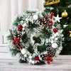 Декоративный венок из цветов, передние цветочные украшения, дверь со смешанным флоком ручной работы, рождественские ягоды, деревенский оконный светильник