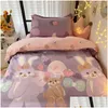 Conjuntos de cama Kawaii Coelho Impresso Roupa de Cama Floral Duveta Er Fronha Conjunto Folha Quilt Single Queen King Size Drop Delivery Home Ga Dhhcs