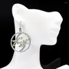 Boucles d'oreilles pendantes 48x32mm, belle forme ronde, rubis de sang rouge, vert améthyste blanc CZ, bijoux à la mode pour femmes, argent