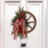 Flores decorativas agulhas de pinho artificial roda grinalda de natal com arco não desbota realista baga vermelha para decoração da porta da frente