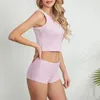 Tute da donna Pigiama da donna 2 pezzi Set Canotte slim tinta unita estiva e pantaloncini elastici per abbigliamento da casa Indumenti da notte morbidi da notte