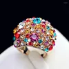 Cluster Ringen Mode Overdreven Ring Veelkleurige Kristallen Brede Chunky Cocktail Kpop Punk Cool Rose Goud Kleur Vrouwen Statement Sieraden