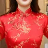 Robe chinoise rouge en Satin pour femmes, Qipao, Sexy, longue, Slim, Cheongsam, à fleurs, taille S M XL XXL 3X4XL 5XL 6XL, JA13 240220