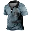 Men's Polos Vintage Guitar Print Summer Button Down Collar Polo Shirts Casual Short-sleeved Oversized Tops Fashion Sportwear T-shirt