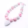 MHSSUN 1st Love Heart Pendant Baby Kid Y Necklace Pinkwhite Girl Kids Bubblegum Bead Children Jewelry 240226