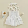 Vestidos de menina bebê macacão vestido ilhó flor bowknot tie-up cintas saia hem infantil bodysuit roupa de verão com bandana