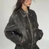 Zarif Yay Y2K Deri Poloneck Bayan Ceket Fermuar Uzun Kollu Kadın Aşırı Soğuk Kat Sonbahar Şık Motosik Sokak Kıyısı 240226