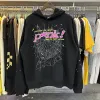 SP5DER Young Thug 555555 남성 여성 Hoodie 고품질 폼 프린트 스파이더 웹 그래픽 핑크 스웨트 셔츠 Y2K 풀오버 ED Hardy Sudadera Con Capucha S-XL