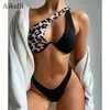 Simkläder sexig en axelbikinis baddräkter klippa ut kvinnor badkläder 2023 underwire biquini högskuren baddräkt Push Up Beach Bikini Set 240229