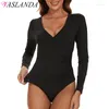 Shapers de mujer Body Mujeres Sexy Slim Manga larga Bodycon Mono V Cuello Mamelucos Monos Cuerpo