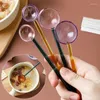 Coffee Scoops Colorful Glass Spoon Creative Long Handle Milk Tea Stirring Spoons Dessert Round Home Tableware Supplies
